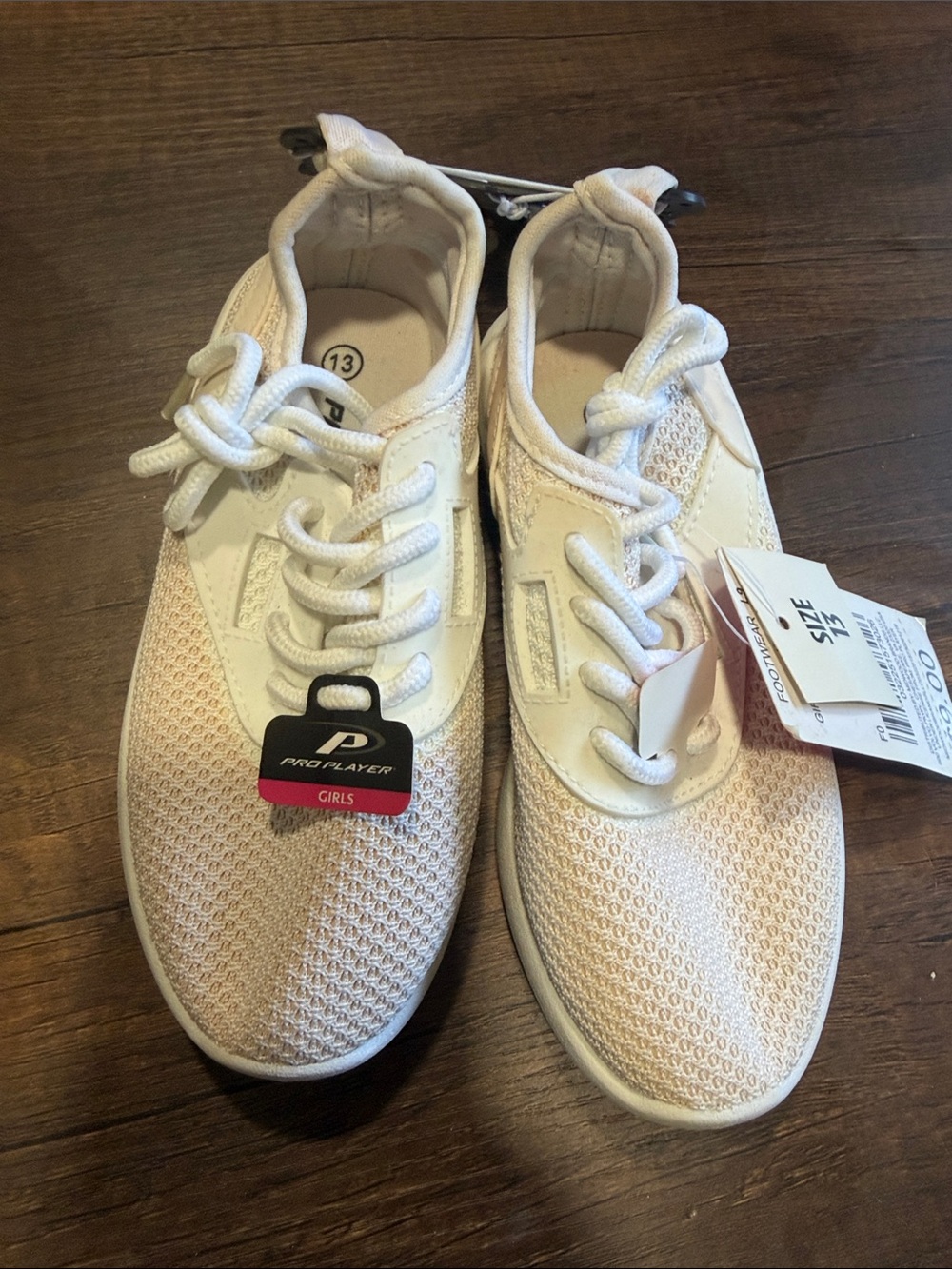 Pro Player Girls White and Cream Knit Lace-Up Sneakers